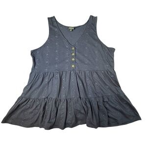 Womens Torrid Eyelet Shirred Hem Babydoll Tank Blue SIZE 3